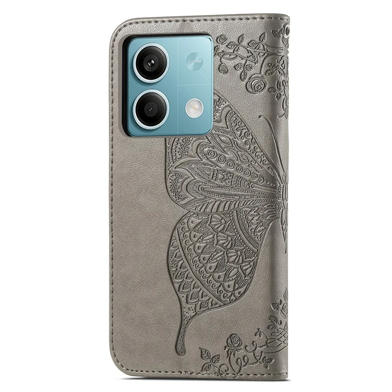 For Xiaomi Redmi Note 13 5G Case Butterfly Pattern Folio PU Leather Stand Phone Cover - Grey