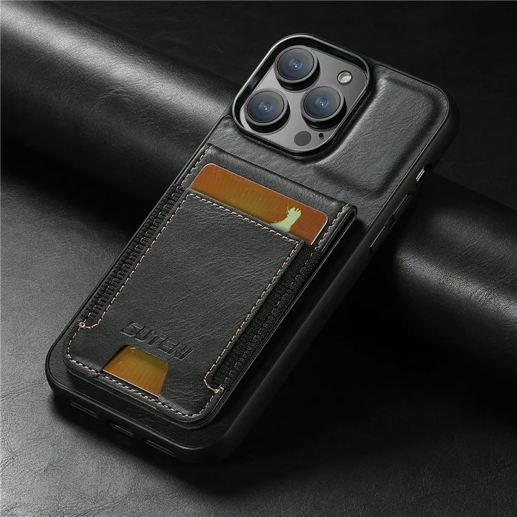 SUTENI H03 Чехол для iPhone 11 Pro Max с подставкой и защитой от ударов, текстурой под воск - черный