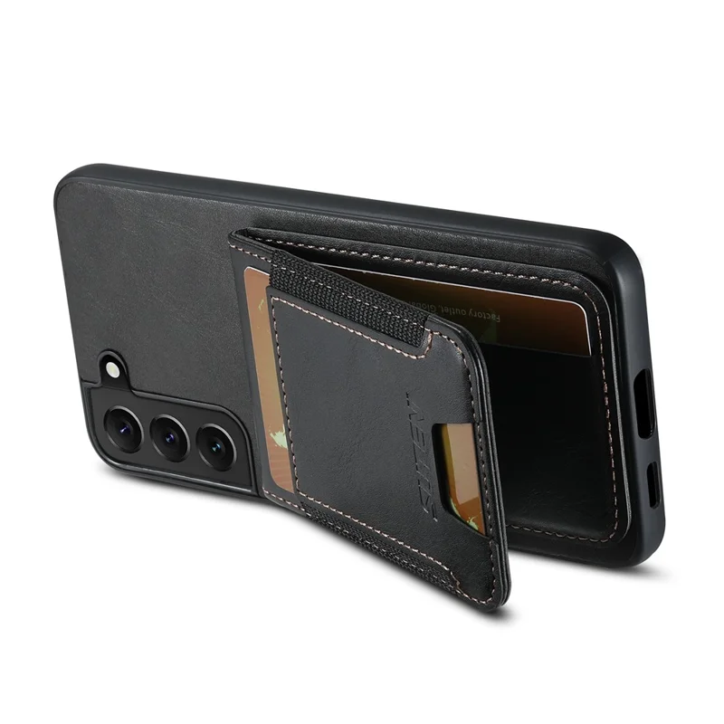 SUTENI H03 For Samsung Galaxy S22+ 5G Phone Case Card Holder Kickstand Shockproof Cover - Black