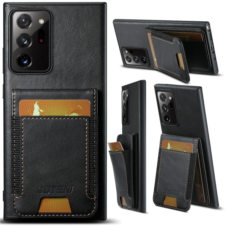 SUTENI H03 Per Samsung Galaxy Note20 Ultra / Note20 Ultra 5G Case Texture Cerosa Supporto per Telefono Copertura - Nero