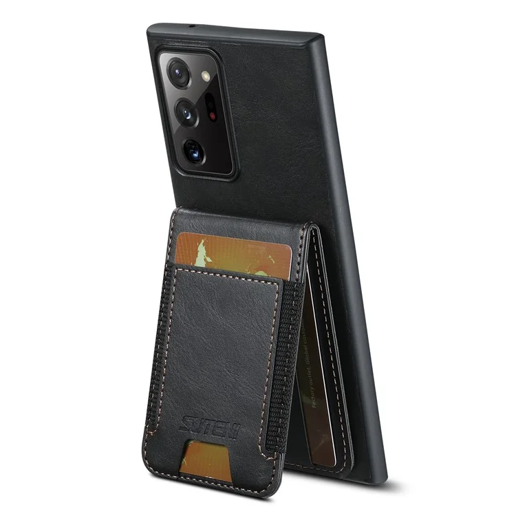 Suteni H03 Per Samsung Galaxy Note20 Ultra / Note20 Ultra 5G Case Waxy Texture Coperchio Del Telefono Kickstand - Nero