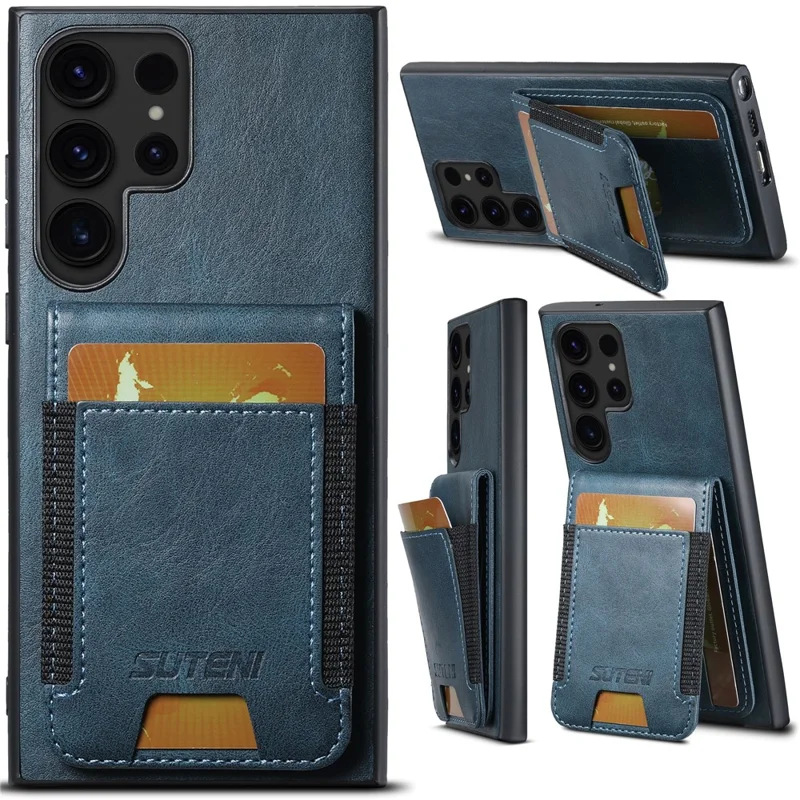 SUTENI H03 Per Samsung Galaxy S23 Ultra Case Pelle+TPU Texture Cerosa Custodia per Telefono - Blu
