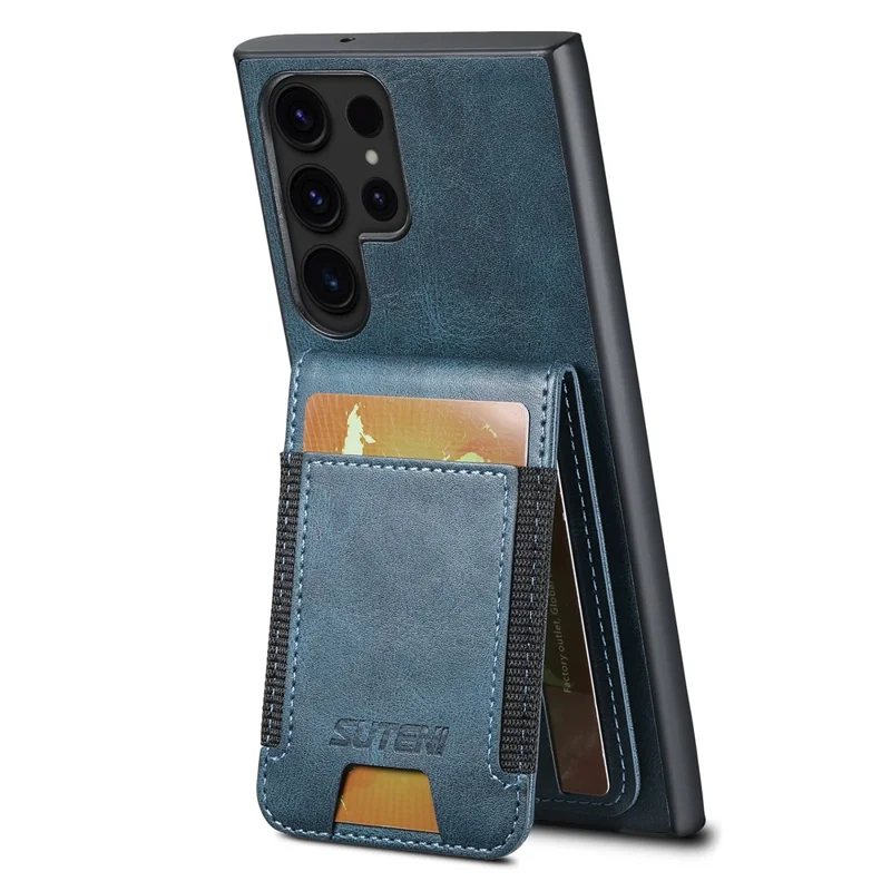 SUTENI H03 Per Samsung Galaxy S23 Ultra Case Pelle+TPU Texture Cerosa Custodia per Telefono - Blu