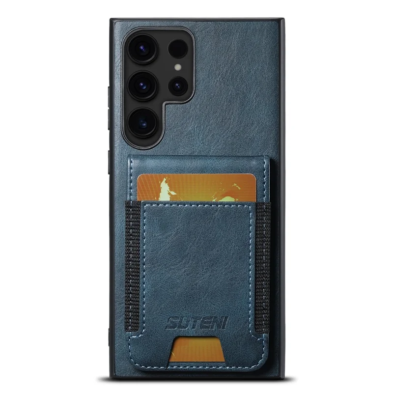 SUTENI H03 Per Samsung Galaxy S23 Ultra Case Pelle+TPU Texture Cerosa Custodia per Telefono - Blu
