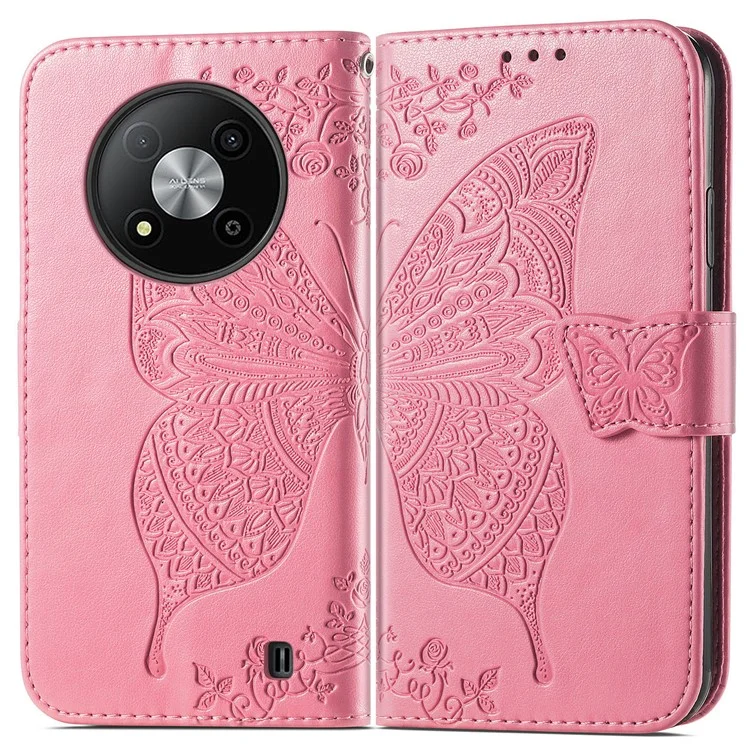 Para ZTE Blade A73 5G Case Patrón de Mariposa Tapa de la Billetera Del Teléfono Con Correa de Muñeca - Rosa