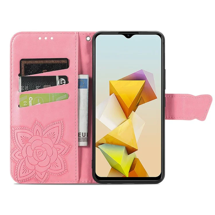 Для ZTE Blade A73 5G Case Butterfly Patherfly Colep Cover Cover Skellet Ремешком Для Запястья - Розовый