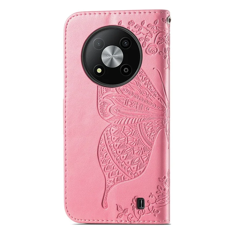 Для ZTE Blade A73 5G Case Butterfly Patherfly Colep Cover Cover Skellet Ремешком Для Запястья - Розовый