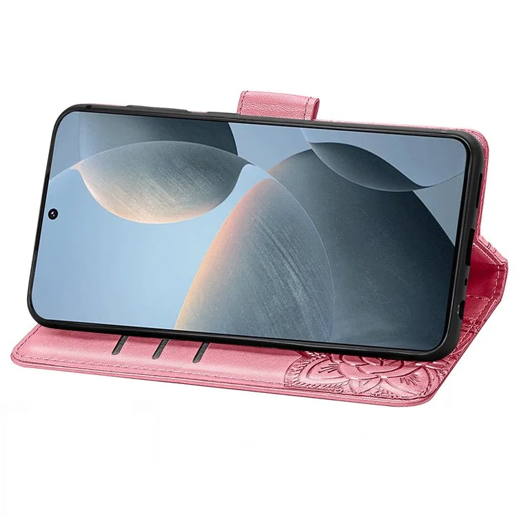 For Xiaomi Redmi K70E 5G / Poco X6 Pro 5G Phone Case Butterfly Pattern Folio Stand View Cover - Pink