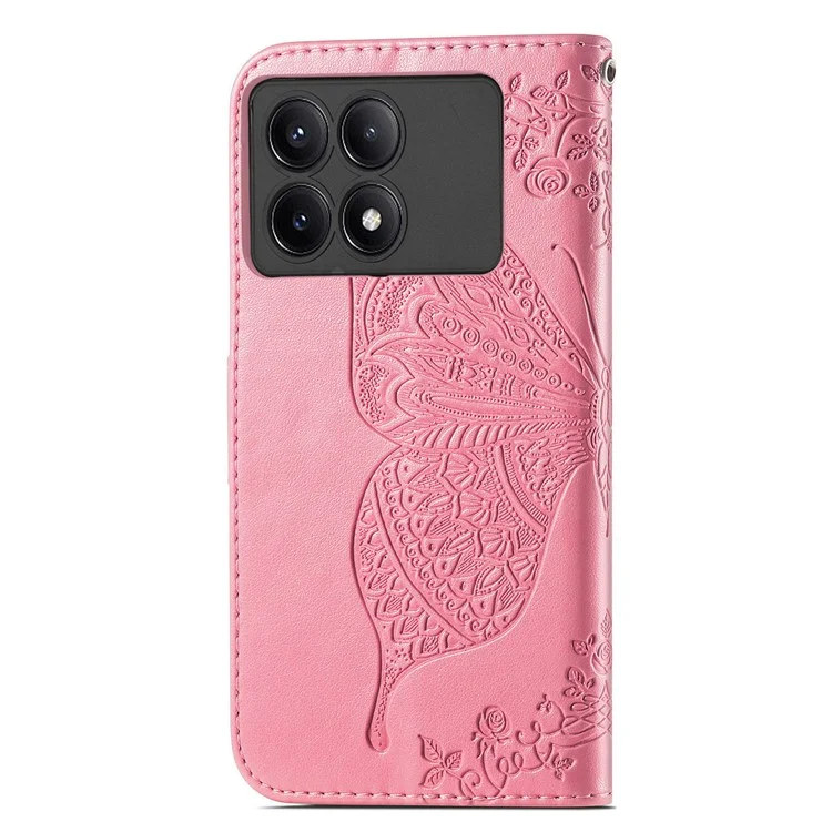 For Xiaomi Redmi K70E 5G / Poco X6 Pro 5G Phone Case Butterfly Pattern Folio Stand View Cover - Pink