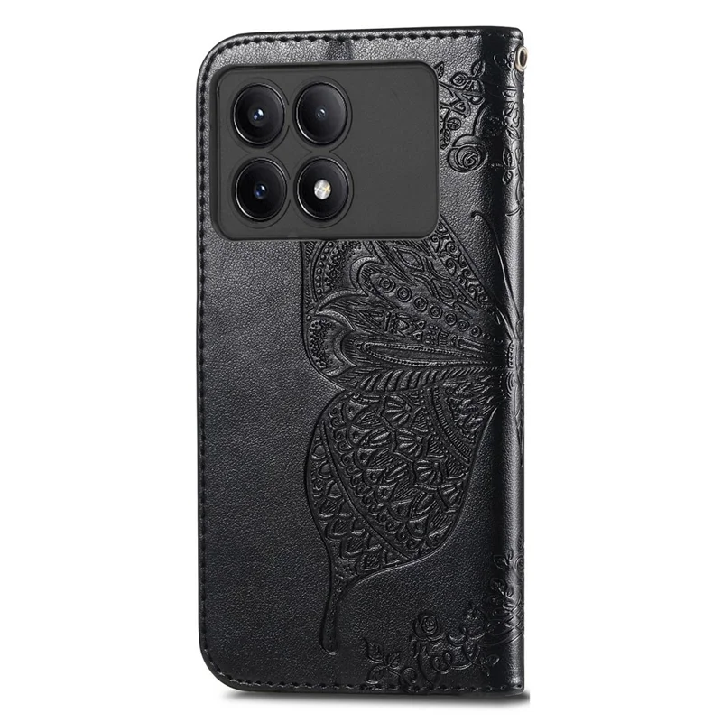 For Xiaomi Redmi K70E 5G / Poco X6 Pro 5G Phone Case Butterfly Pattern Folio Stand View Cover - Black