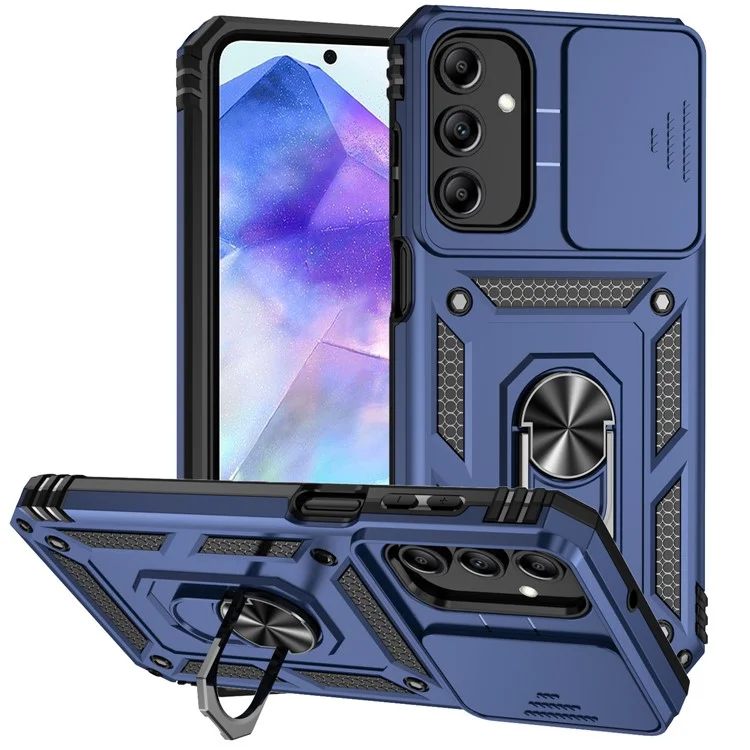 Para Samsung Galaxy A35 5G Case Camera Slide Protetor de Suporte Resistente a Choques Capa de Telefone - Azul