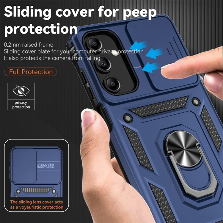 For Samsung Galaxy A35 5G Case Camera Slide Protector Kickstand Shockproof Phone Cover - Blue