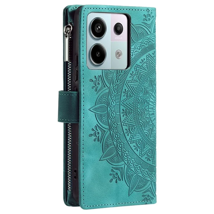 For Xiaomi Redmi Note 13 Pro 5G / Poco X6 5G Phone Case Flower Pattern Leather Flip Cover - Green