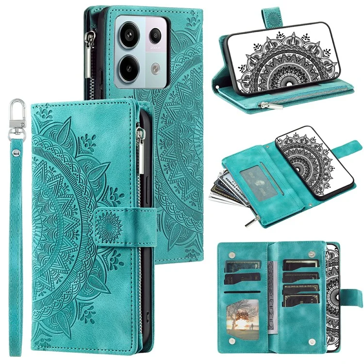 For Xiaomi Redmi Note 13 Pro 5G / Poco X6 5G Phone Case Flower Pattern Leather Flip Cover - Green