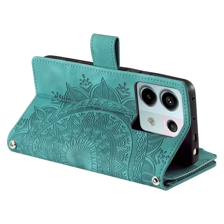 For Xiaomi Redmi Note 13 Pro 5G / Poco X6 5G Phone Case Flower Pattern Leather Flip Cover - Green