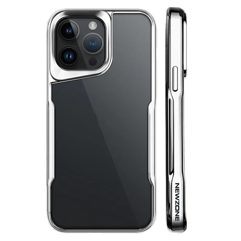 NEWZONE For iPhone 14 Pro Max Cell Phone Case Clear TPU+Acrylic Drop-proof Cover - Titanium Silver