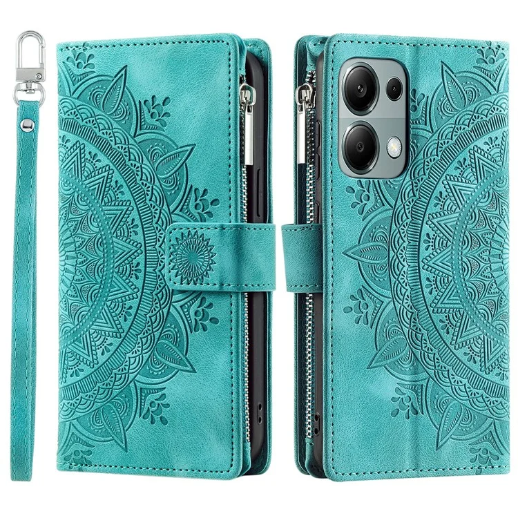 Para Xiaomi Redmi Note 13 Pro 4G / Poco M6 Pro 4G Capa Padrão de Flor de Couro PU - Verde