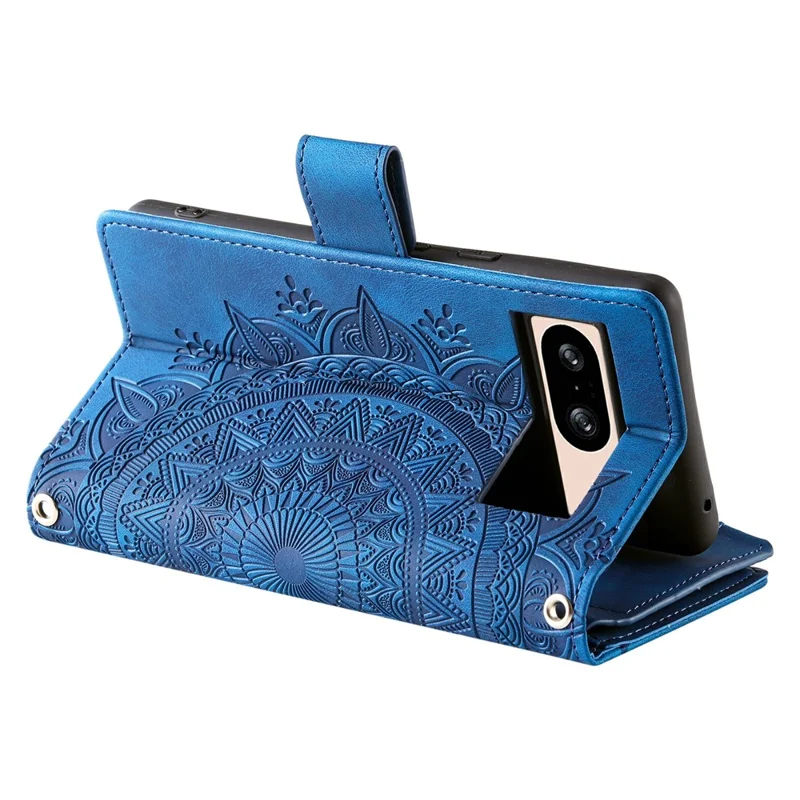 For Google Pixel 9 / Pixel 9 Pro PU Leather Case Mandala Flower Pattern Phone Cover Wallet - Blue