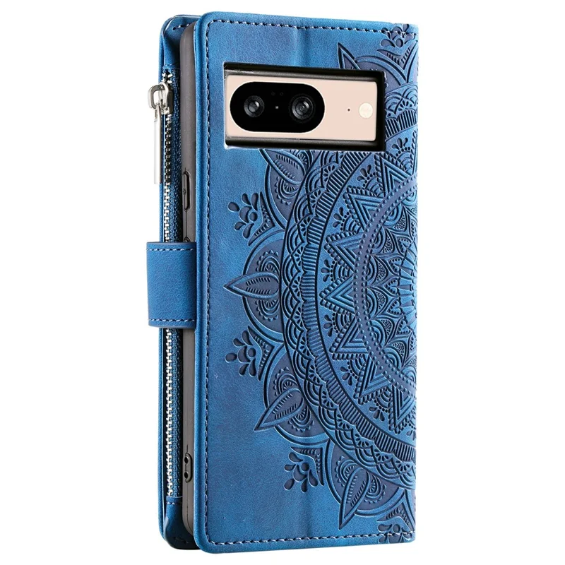 For Google Pixel 9 / Pixel 9 Pro PU Leather Case Mandala Flower Pattern Phone Cover Wallet - Blue
