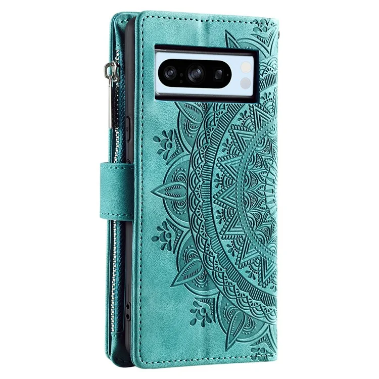 Para o Google Pixel 9 Pro XL Carteira Case PU Leather Wrist Strap Stand Feature Phone Cover - Verde