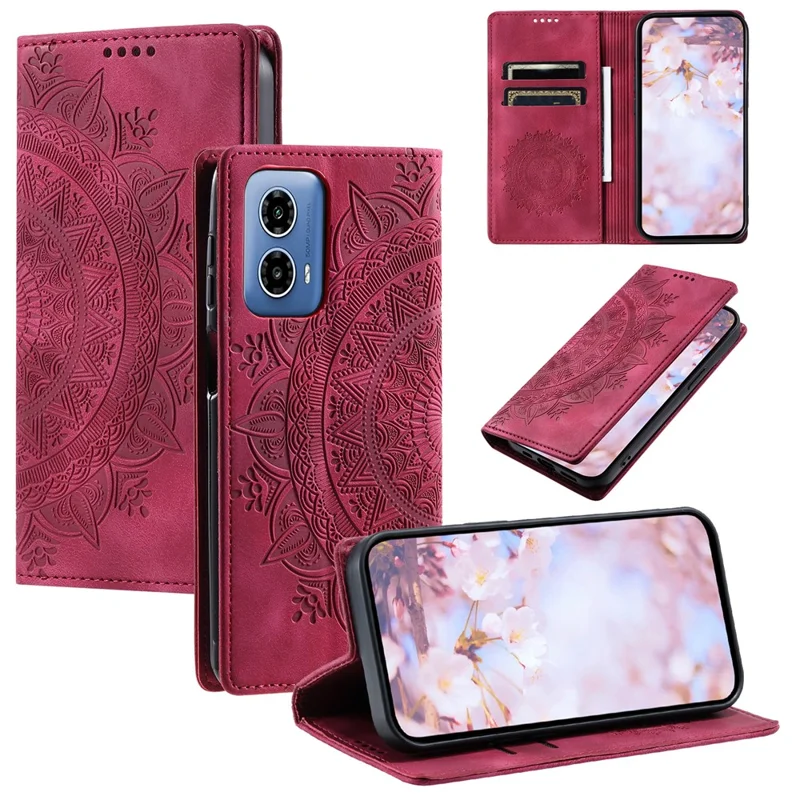 For Motorola Moto G45 5G / G34 5G Leather Case Magnetic Auto Closing Wallet Phone Cover - Rose