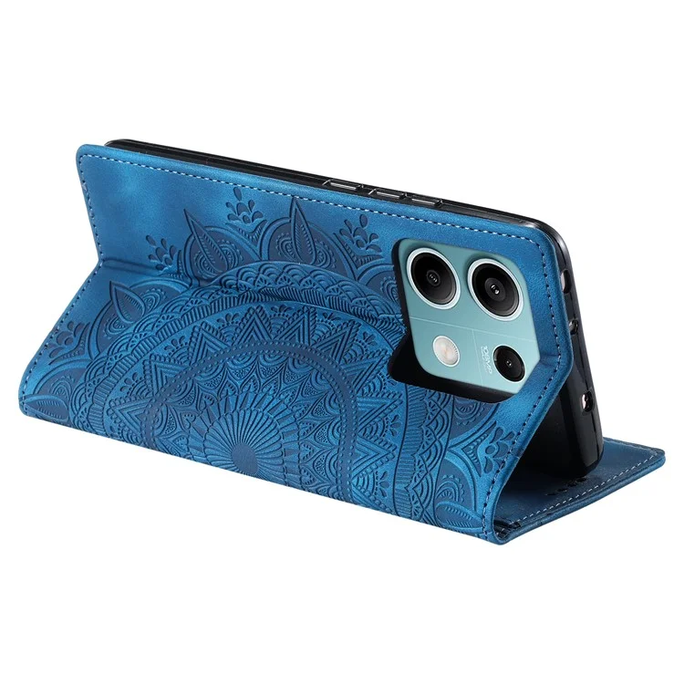 Para Xiaomi Redmi Note 13 5G Leather Case Imprinted Mandala Wallet Phone Cover - Azul