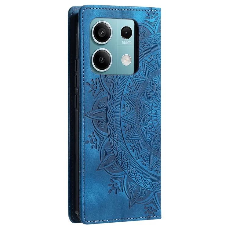 Para Xiaomi Redmi Note 13 5G Leather Case Imprinted Mandala Wallet Phone Cover - Azul