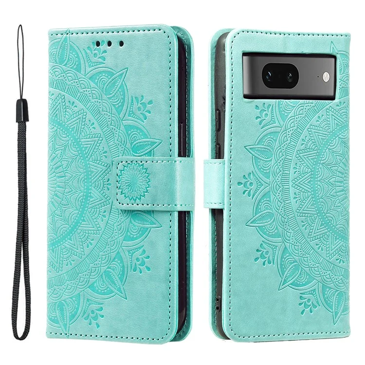 Coque de téléphone pour Google Pixel 9 / Pixel 9 Pro Coque de téléphone cellulaire Mandala Flower Stand Wallet Leather Cover - Vert