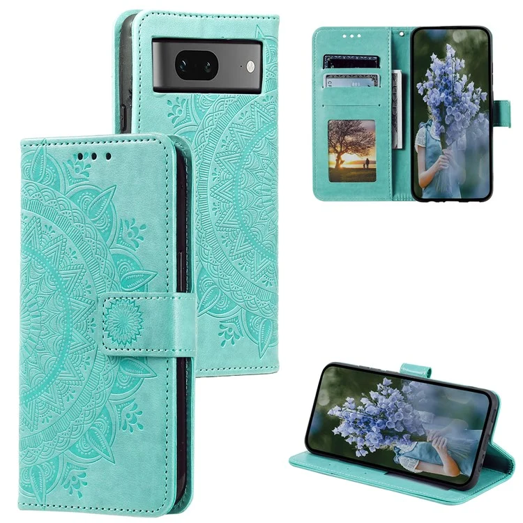 Coque de téléphone pour Google Pixel 9 / Pixel 9 Pro Coque de téléphone cellulaire Mandala Flower Stand Wallet Leather Cover - Vert
