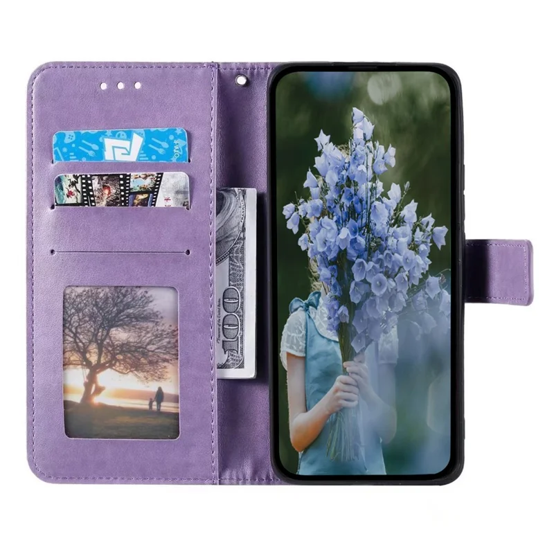 For Google Pixel 9 Pro XL Imprinted Phone Case PU Leather Stand Wallet Phone Cover - Purple