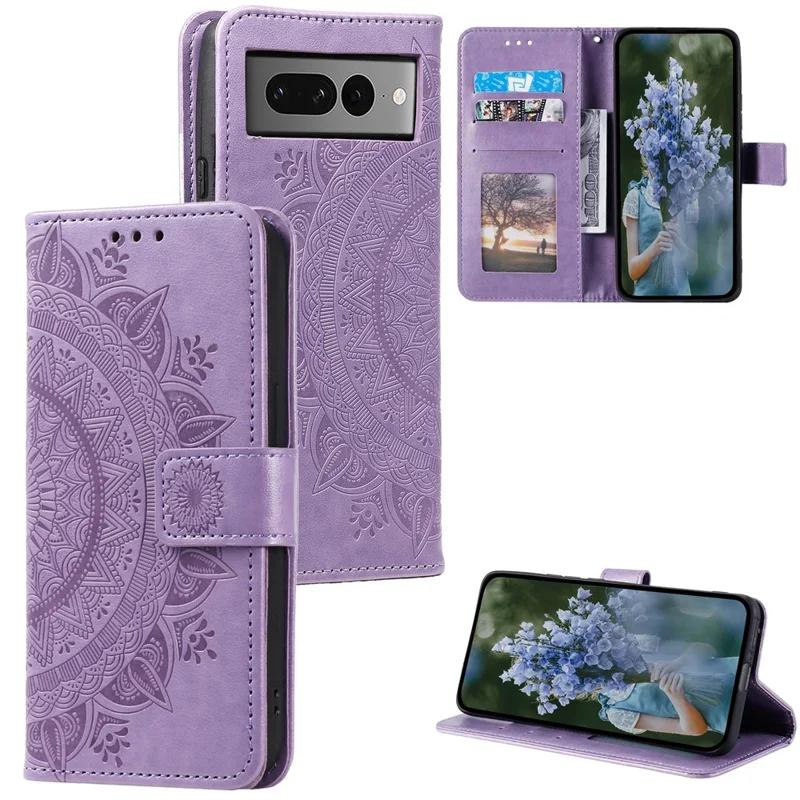 For Google Pixel 9 Pro XL Imprinted Phone Case PU Leather Stand Wallet Phone Cover - Purple