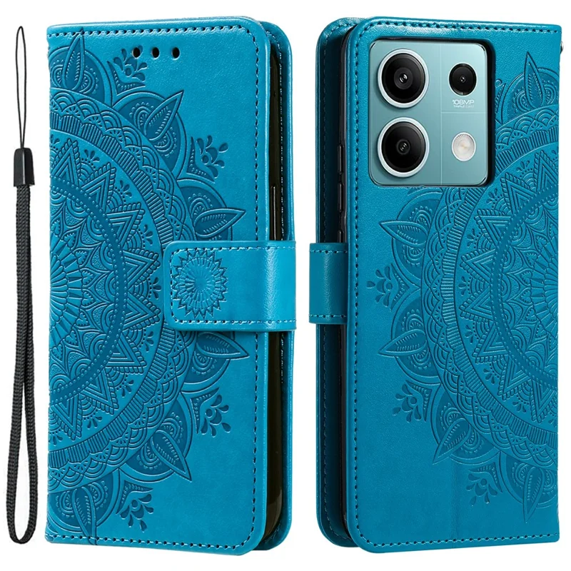 Für Xiaomi Redmi Note 13 5G Lederhülle Mandala-Blumen-Cover mit Magnetverschluss - Blau