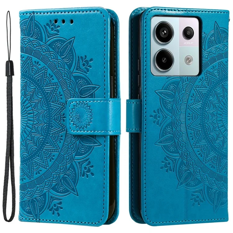 Per Xiaomi Redmi Note 13 Pro 5G / Poco X6 5G Case Mandala Flower Leather Wallet Cover - Blu