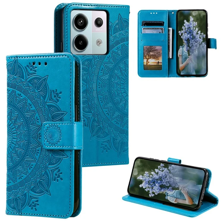 Per Xiaomi Redmi Note 13 Pro 5G / Poco X6 5G Case Mandala Flower Leather Wallet Cover - Blu