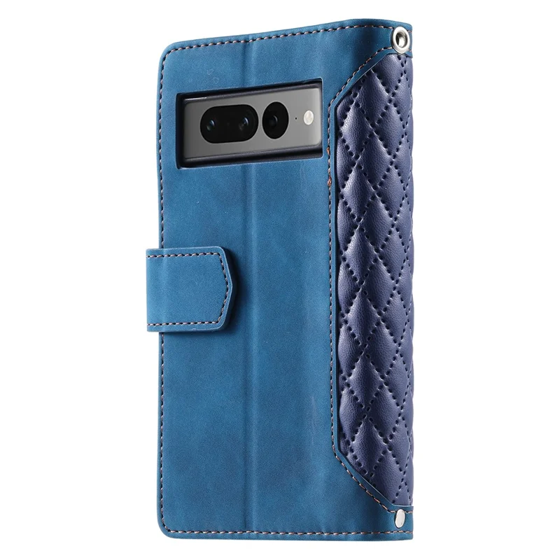 For Google Pixel 9 Pro XL Cell Phone Case Wallet Stand Cover with Rhombus Texture - Blue