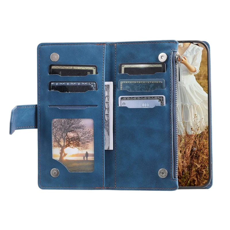 For Google Pixel 9 Pro XL Cell Phone Case Wallet Stand Cover with Rhombus Texture - Blue