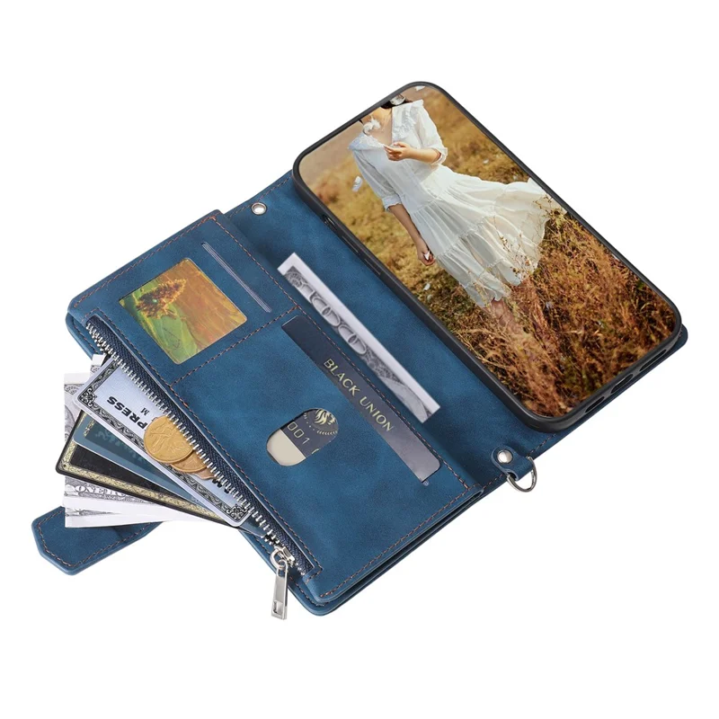 For Google Pixel 9 Pro XL Cell Phone Case Wallet Stand Cover with Rhombus Texture - Blue