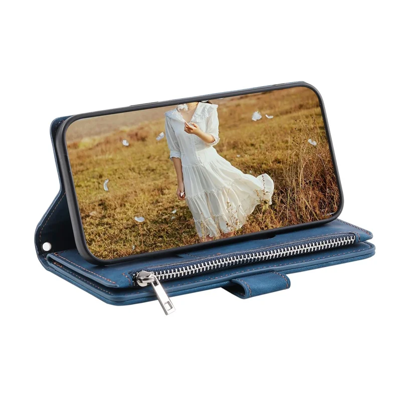 For Google Pixel 9 Pro XL Cell Phone Case Wallet Stand Cover with Rhombus Texture - Blue