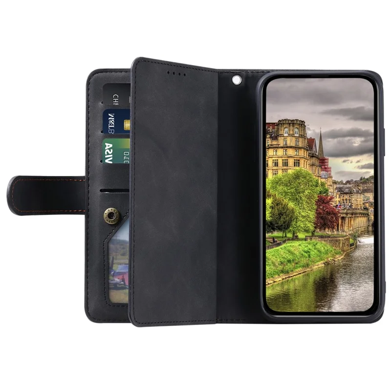 For Xiaomi Redmi Note 13 Pro 4G / Poco M6 Pro 4G Case Zipper Leather Cover with 9 Card Slots - Black