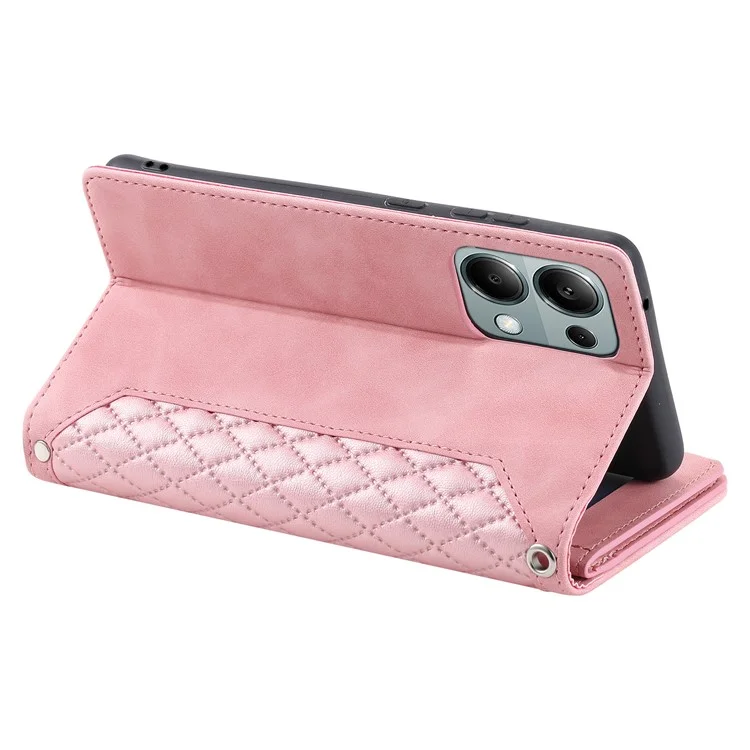 Para Xiaomi Redmi Note 13 Pro 4G / Poco M6 Pro 4G Funda con Bolsillo con Cremallera Funda de Teléfono de Cuero con Correa para la Muñeca - Oro Rosa