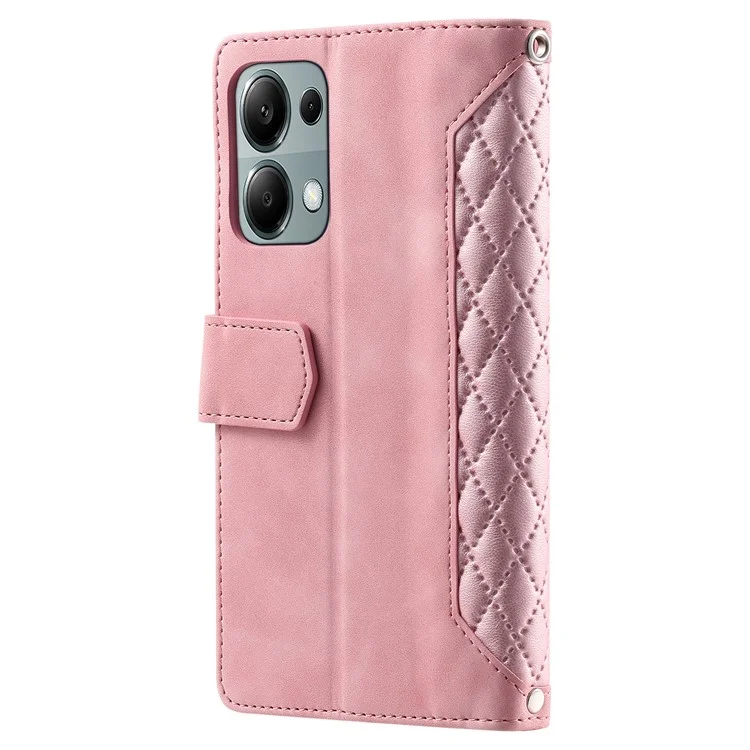 Para Xiaomi Redmi Note 13 Pro 4G / Poco M6 Pro 4G Funda con Bolsillo con Cremallera Funda de Teléfono de Cuero con Correa para la Muñeca - Oro Rosa
