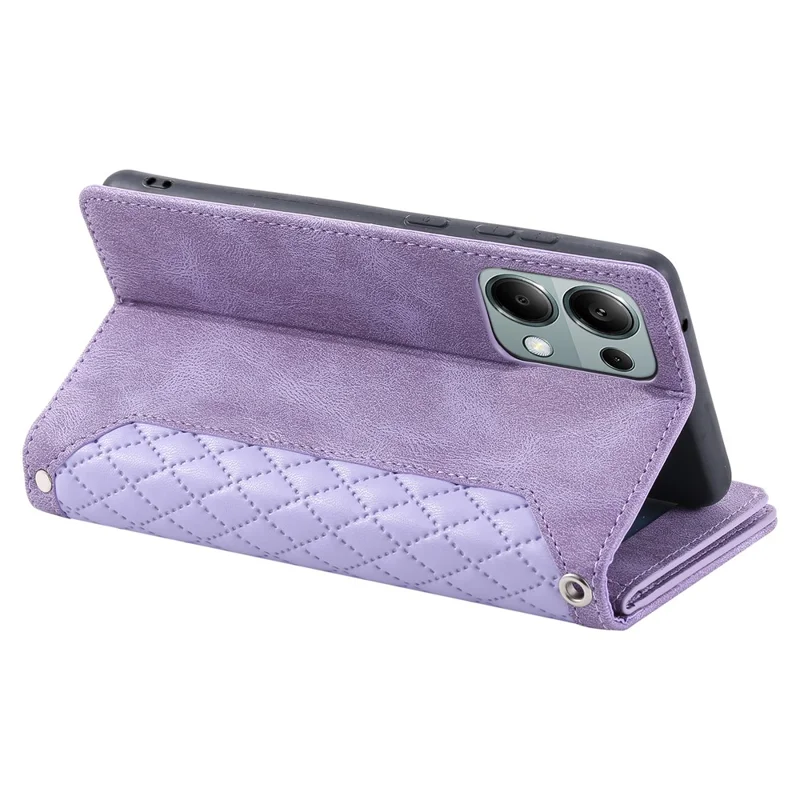 For Xiaomi Redmi Note 13 Pro 4G / Poco M6 Pro 4G Case Zipper Pocket Leather Phone Cover with Wrist Strap - Purple