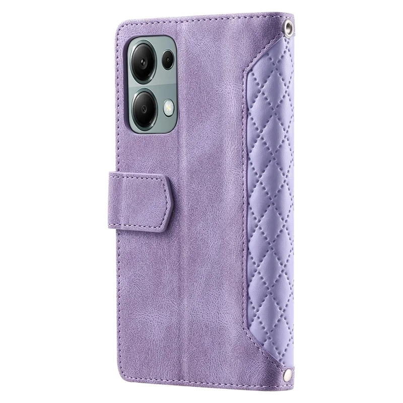 For Xiaomi Redmi Note 13 Pro 4G / Poco M6 Pro 4G Case Zipper Pocket Leather Phone Cover with Wrist Strap - Purple