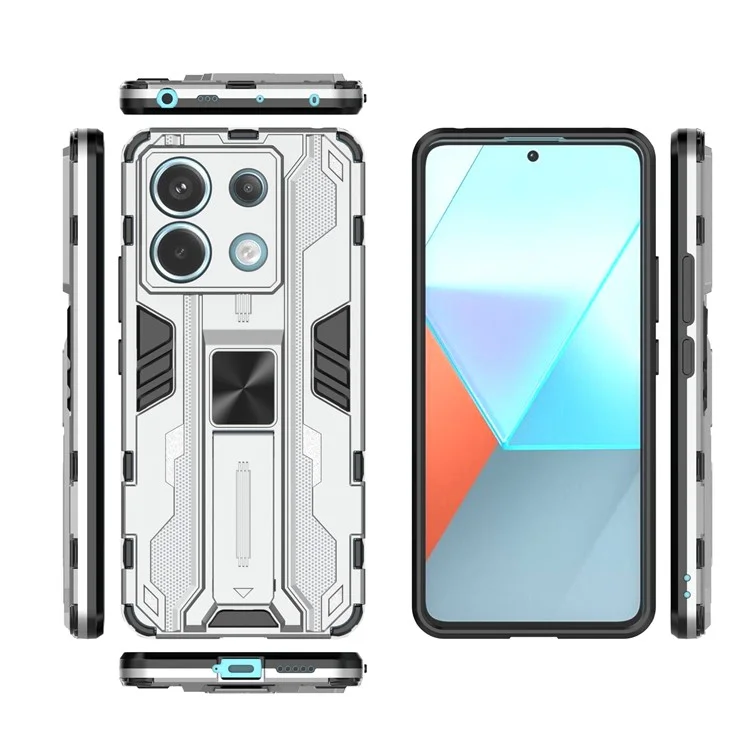 For Xiaomi Redmi Note 13 Pro 5G / Poco X6 5G Kickstand Case Anti-drop Phone Cover - Silver