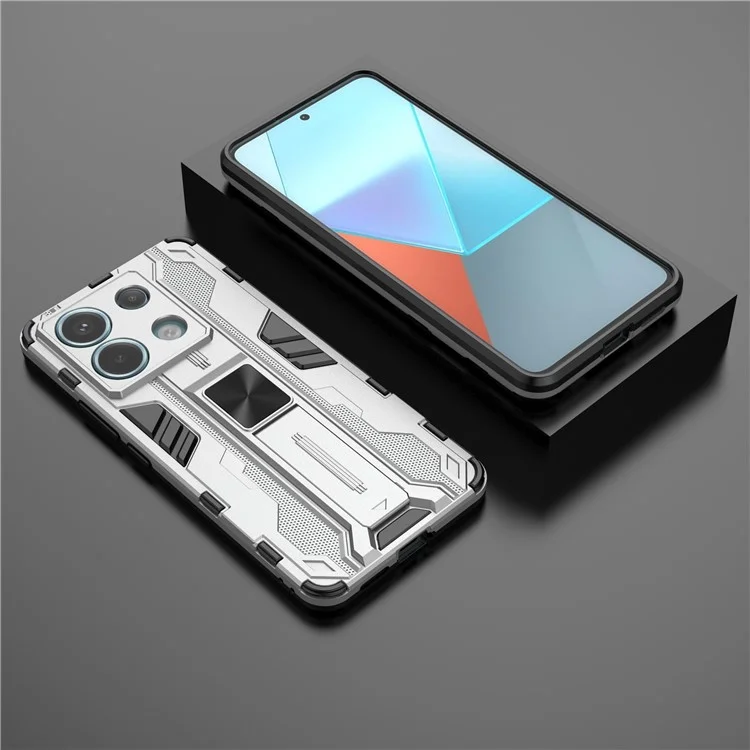 For Xiaomi Redmi Note 13 Pro 5G / Poco X6 5G Kickstand Case Anti-drop Phone Cover - Silver