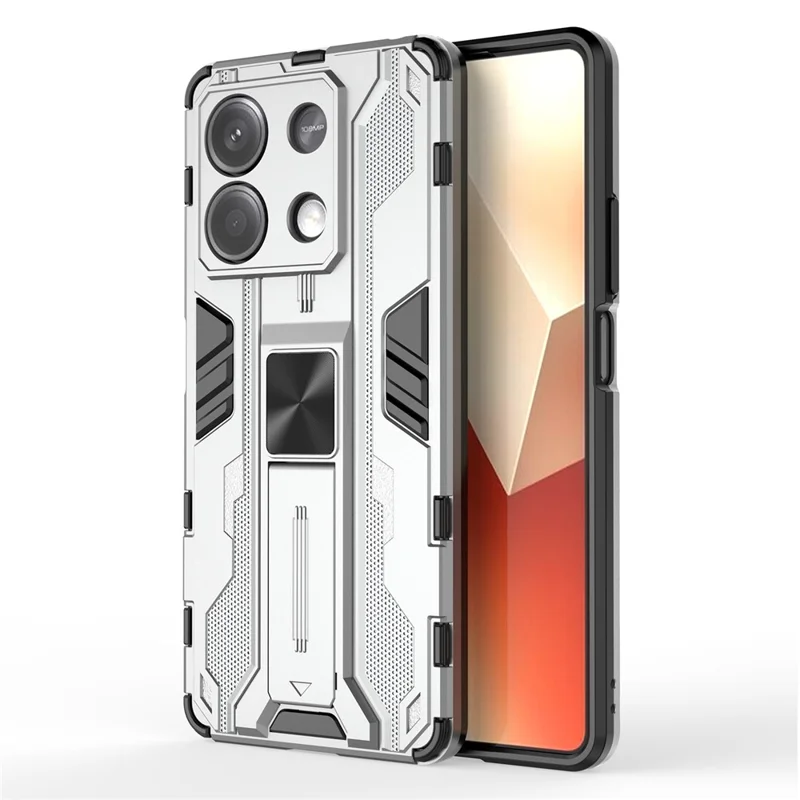 For Xiaomi Redmi Note 13 5G Kickstand Case PC + TPU Hybrid Phone Cover - Silver
