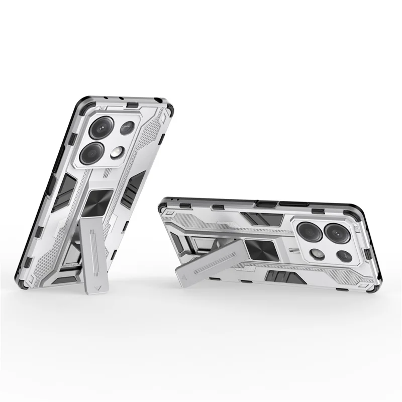 For Xiaomi Redmi Note 13 5G Kickstand Case PC + TPU Hybrid Phone Cover - Silver