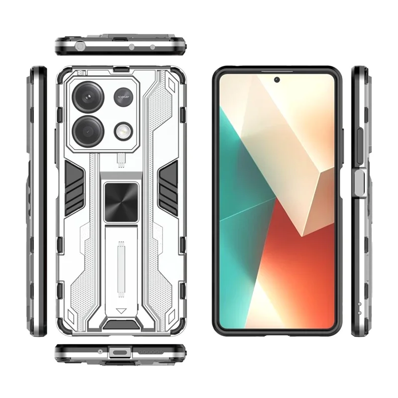 For Xiaomi Redmi Note 13 5G Kickstand Case PC + TPU Hybrid Phone Cover - Silver