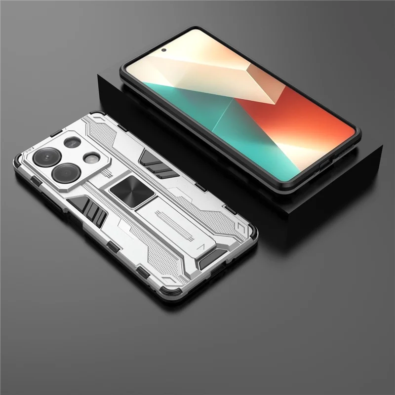 For Xiaomi Redmi Note 13 5G Kickstand Case PC + TPU Hybrid Phone Cover - Silver