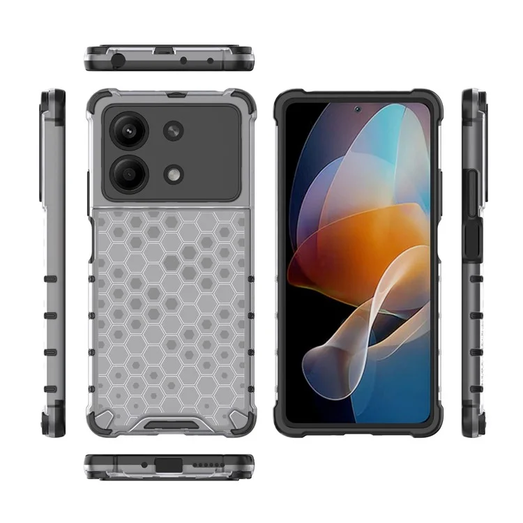 Für Xiaomi Redmi Note 13R Pro 5G Handyhülle mit Wabendesign, Stoßfeste Abdeckung - Grau